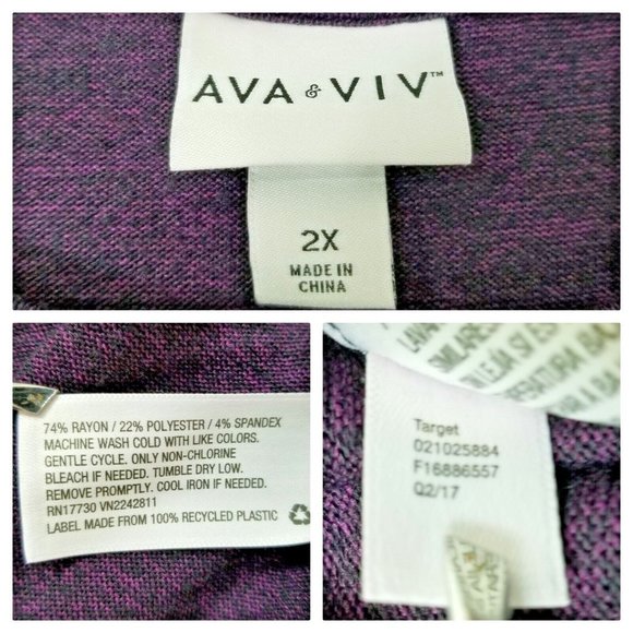 Ava Viv Womens Tunic Top Purple Long Sleeve Ruffle Sleeve Blouse Plus Size 2X - Picture 8 of 9